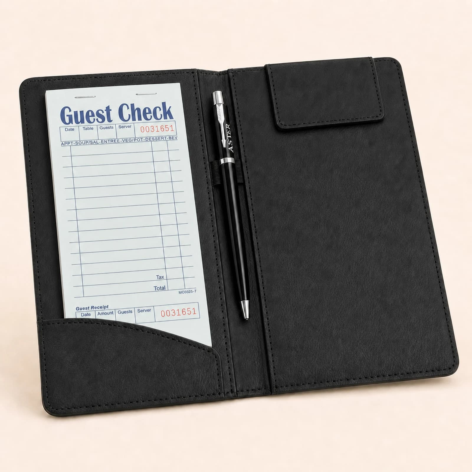 Custom logo restaurant check presenter set with guest check pad and pen