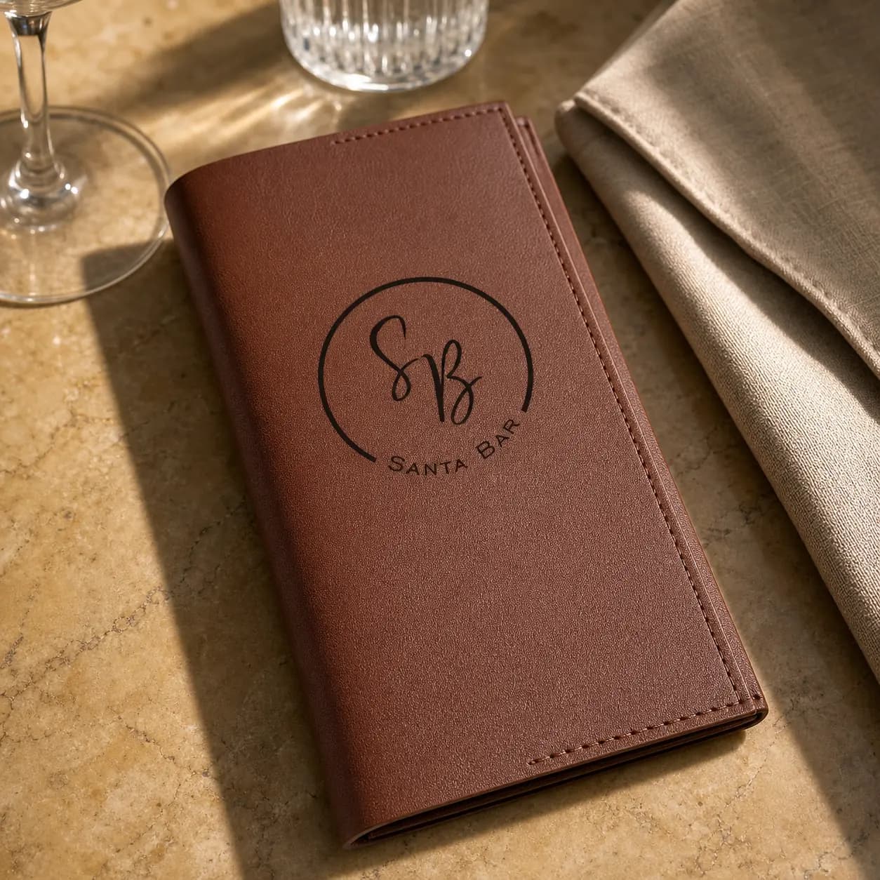 Brown personalized softcover restaurant check presenter